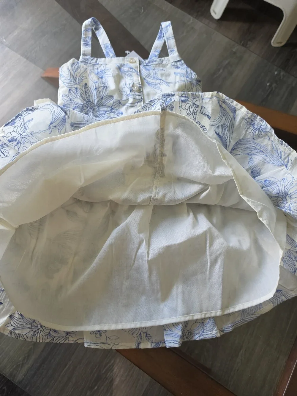 Gymboree Cream Dress with Blue Floral Print and Front Bow